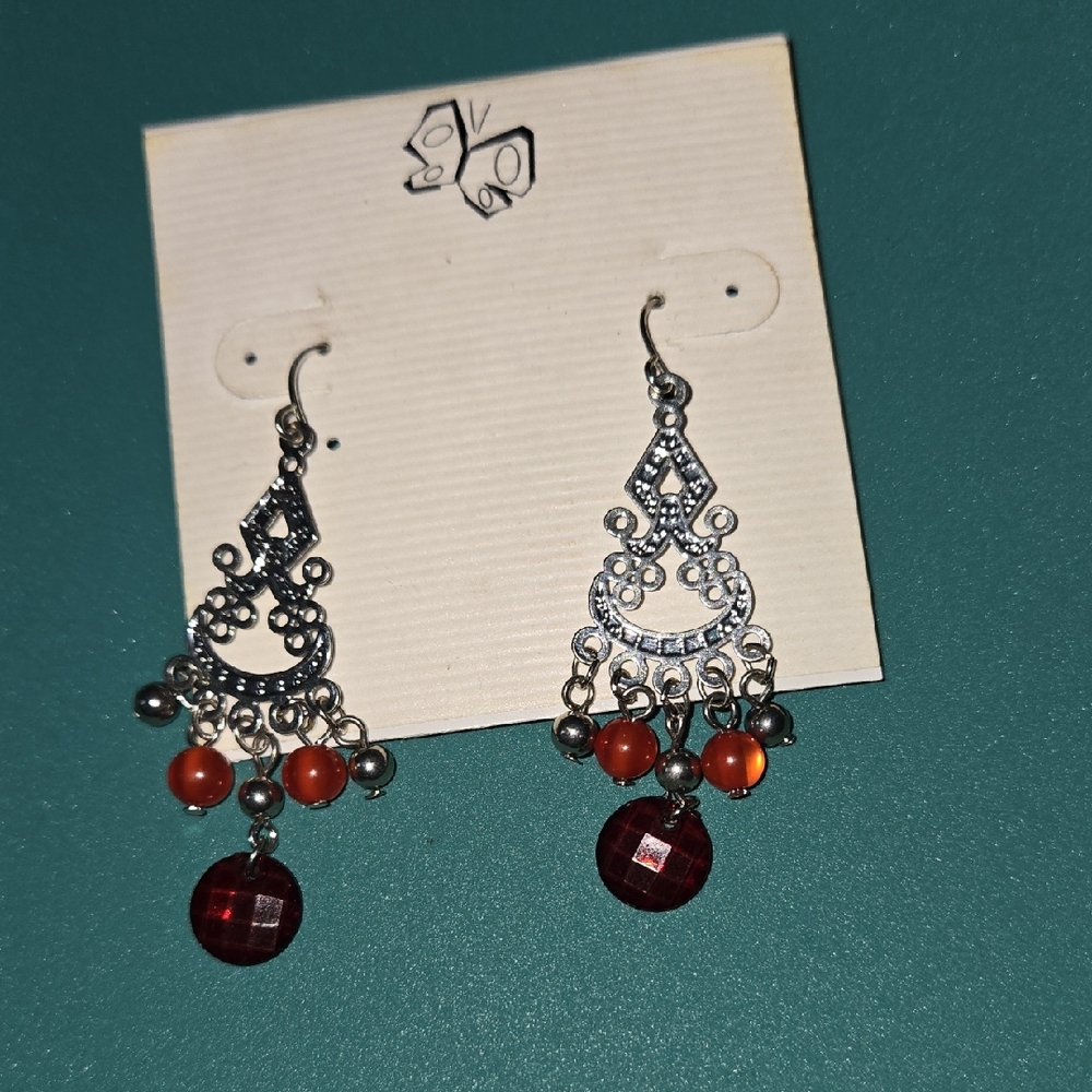 Elegant Silver and Red Dangle Earrings